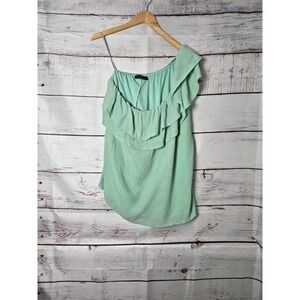 Lane Bryant Womens Top Size 18 Green One Shoulder Ruffle Lined Summer